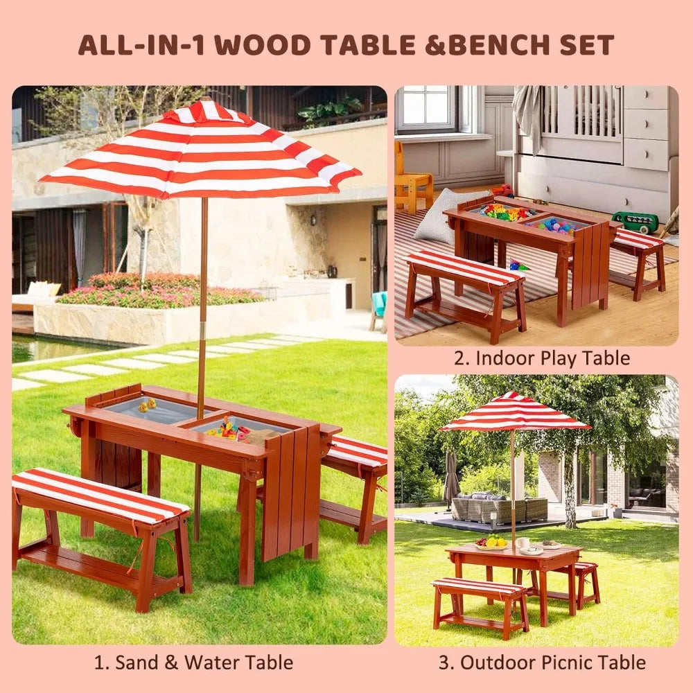 Outdoor Wooden Table & Bench